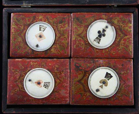 An Indian painted wood rectangular game box, 7.5in.